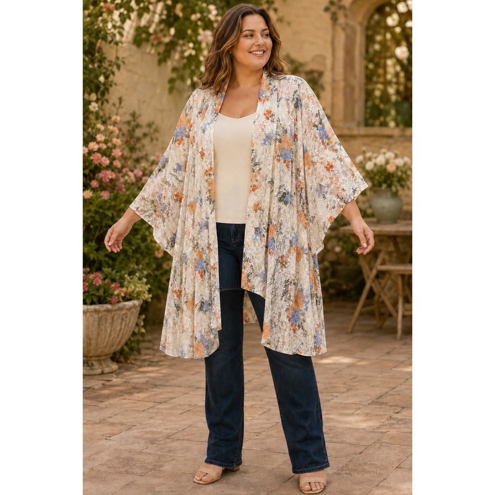 Cato Kimono Floral Lace Sheer Duster Open Cardigan Women 18/20W Boho Layering